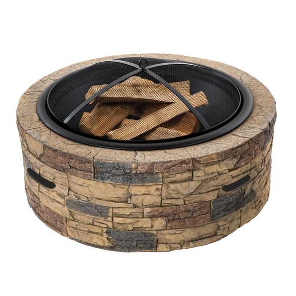 28-In. Cast Stone, Wood Burning Fire Pit
