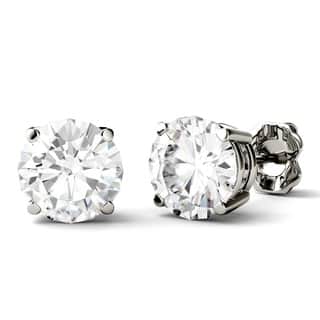 Moissanite Earrings For Less Charles Colvard 14k White Gold 3ct Dew Round Forever One Colorless Moissanite Stud Earrings