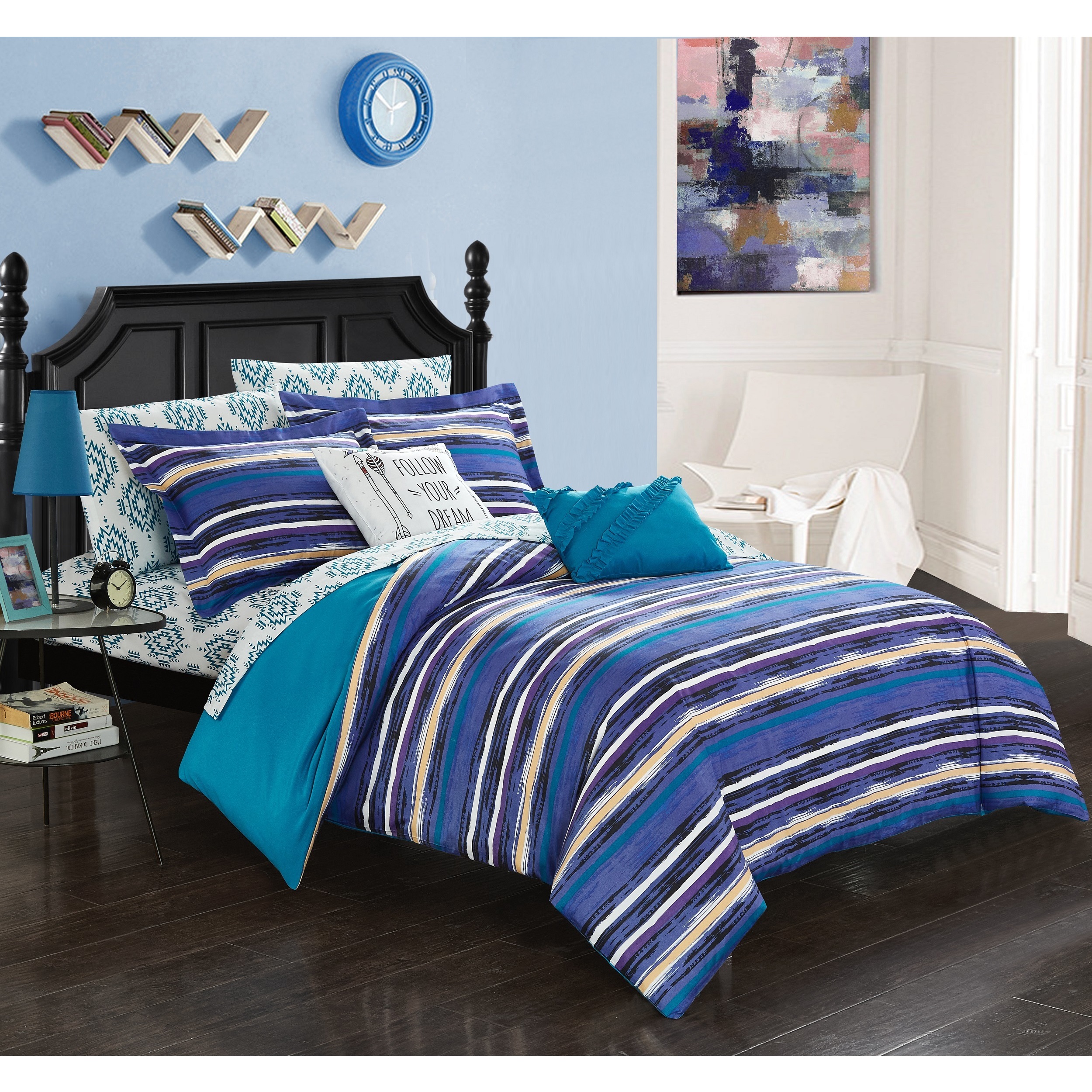 Chic Home Marisol Blue Reversible 9-Piece Bed in a Bag Set - On Sale - Bed  Bath & Beyond - 17040407