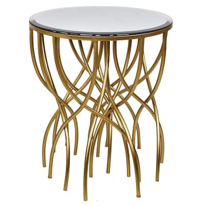 Melrose Gold Squiggly Leg Beveled Mirror Accent Table
