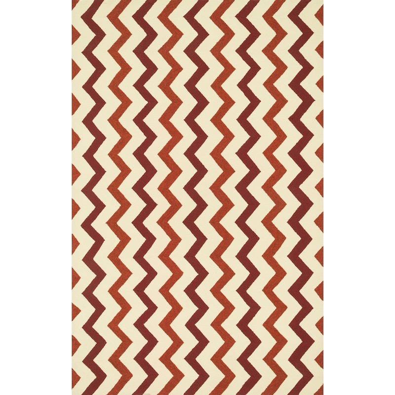 Indoor/ Outdoor Hand-hooked Geometric Red/ Rust Rug