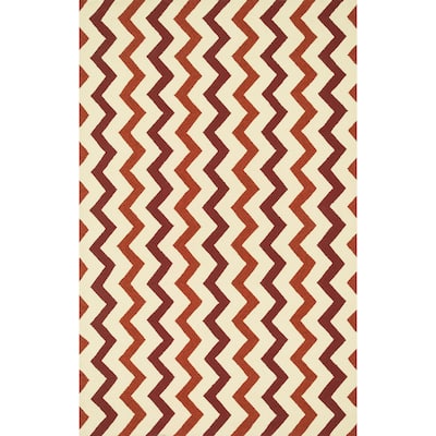 Indoor/ Outdoor Hand-hooked Geometric Red/ Rust Rug