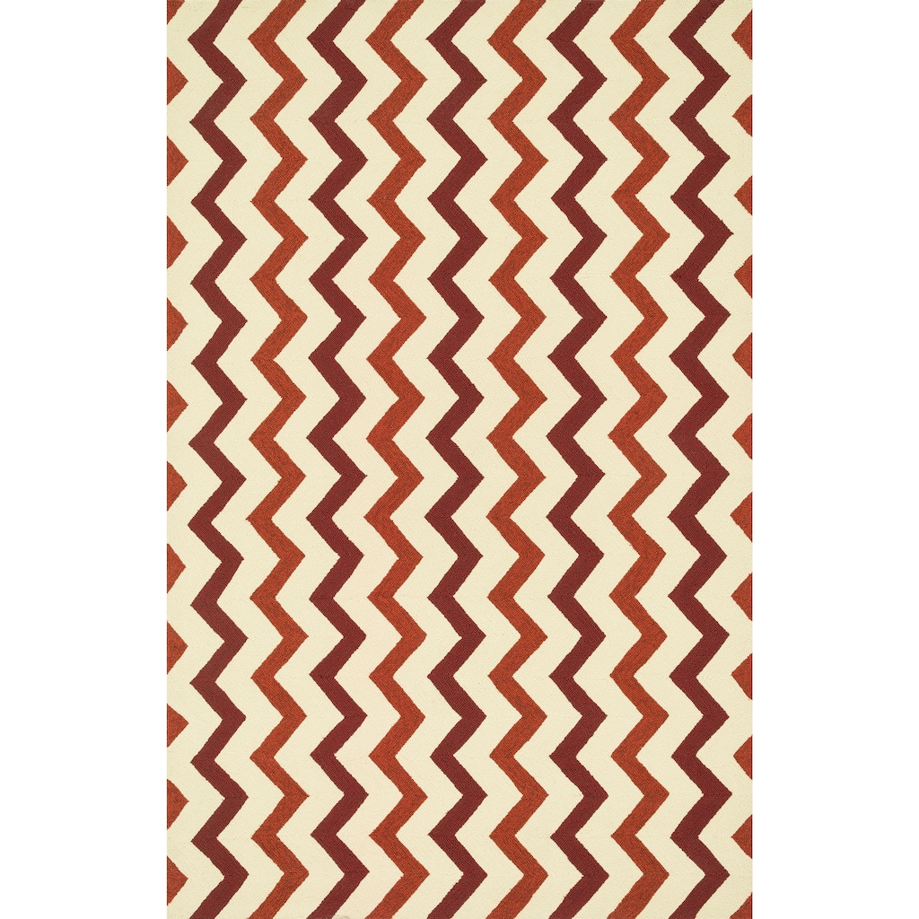 Indoor/ Outdoor Hand-hooked Geometric Red/ Rust Rug