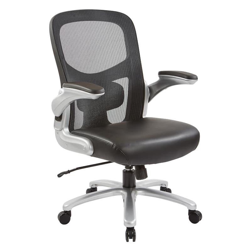 Big and Tall Mesh Back Executive Office Chair with Black Bonded Leather Seat and Silver Finish