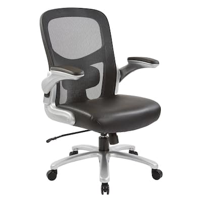 Big and Tall Mesh Back Executive Office Chair with Black Bonded Leather Seat and Silver Finish