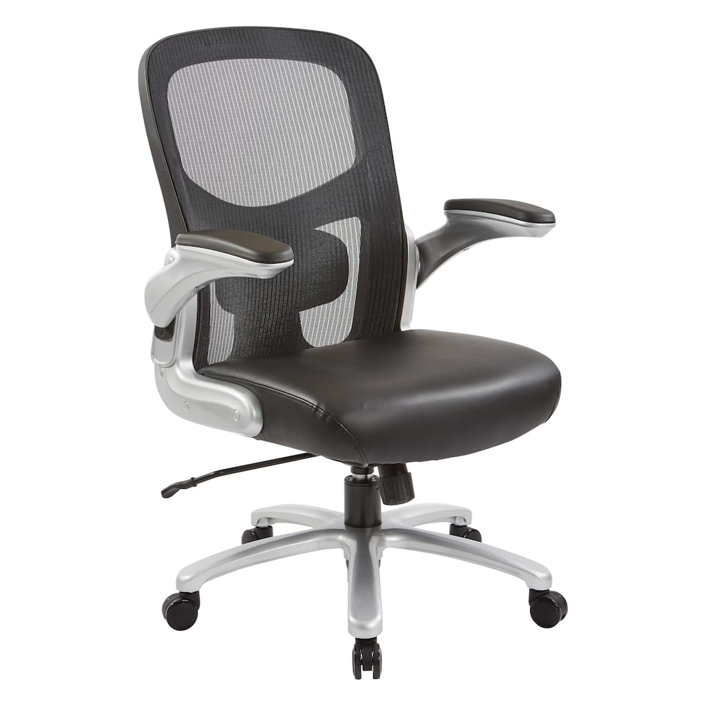 Big and Tall Mesh Back Executive Office Chair with Black Bonded Leather Seat and Silver Finish