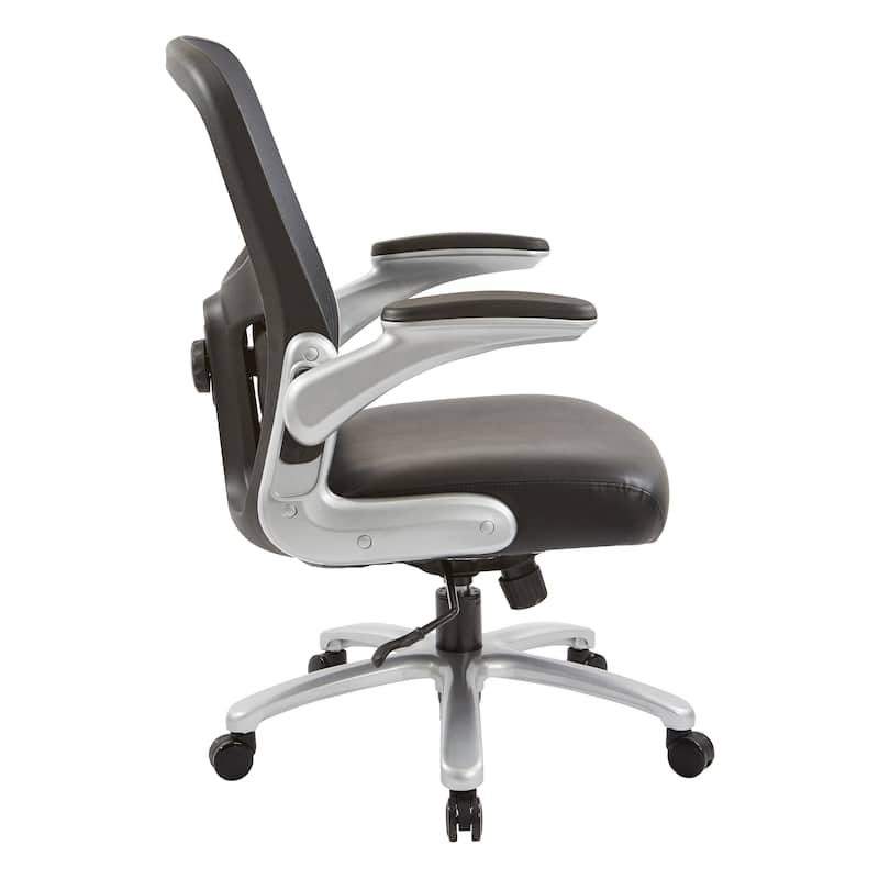 Big and Tall Mesh Back Executive Office Chair with Black Bonded Leather Seat and Silver Finish