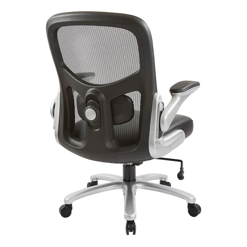 Big and Tall Mesh Back Executive Office Chair with Black Bonded Leather Seat and Silver Finish