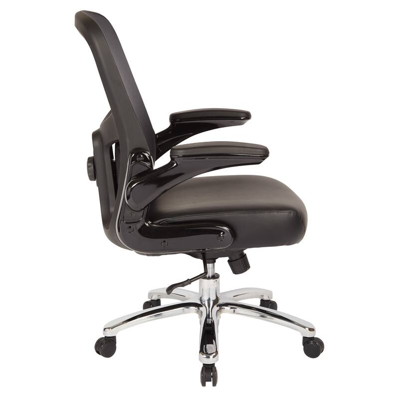 Big and Tall Mesh Back Executive Office Chair with Black Bonded Leather Seat and Chrome Base