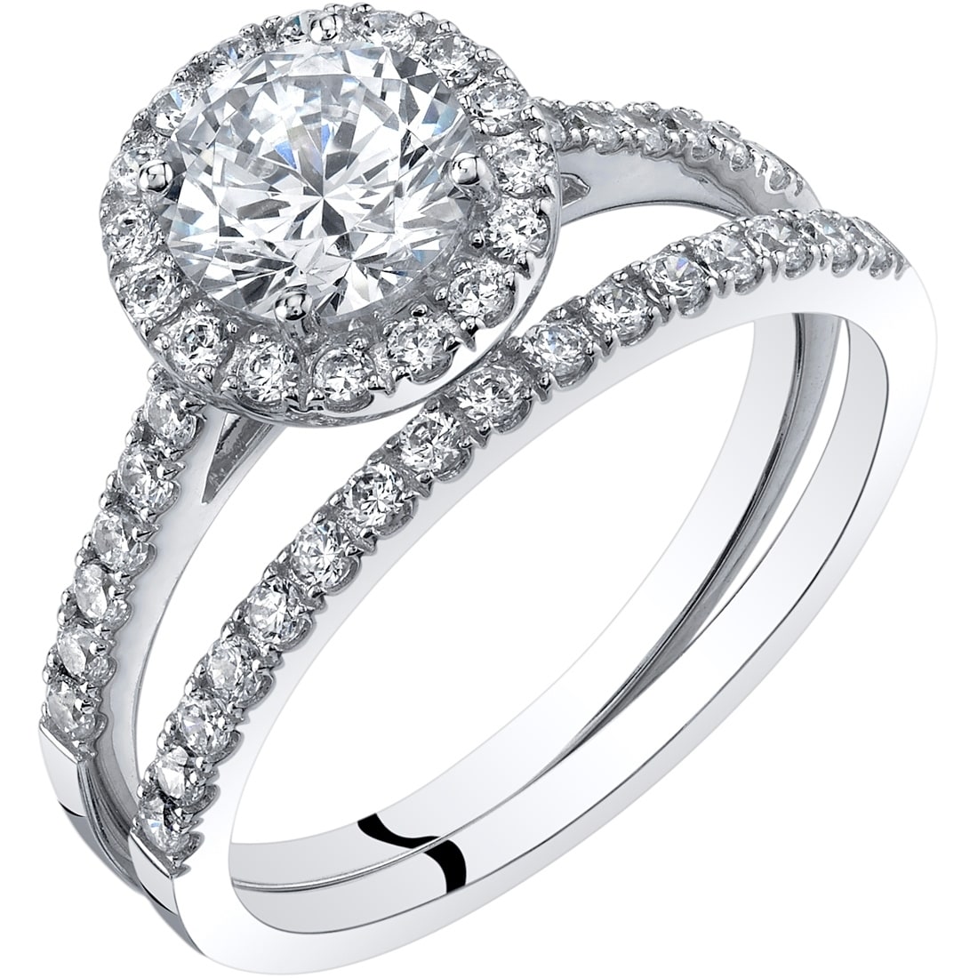 Shop Oravo 14k White Gold Halo Engagament Ring And Wedding Band