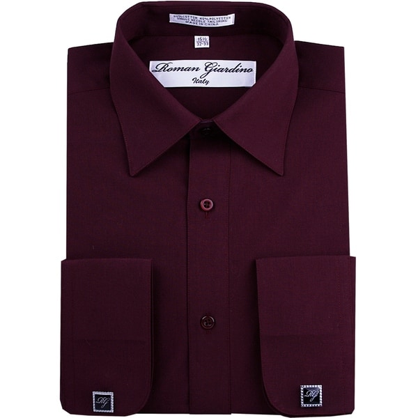 Roman Giardino Men's Dress Shirt Wrinkle-free Convertible Cuff w/Free Cufflinks Burgundy. Opens flyout.