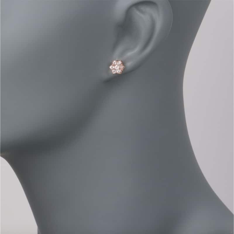 14K Rose Gold over Sterling Silver 1ctw Morganite Flower Stud Earrings, 0.37"L - Peach