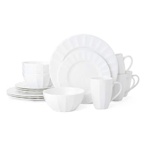 MALACASA Dishes Set for 4, 16 Piece Bone China White Plates and