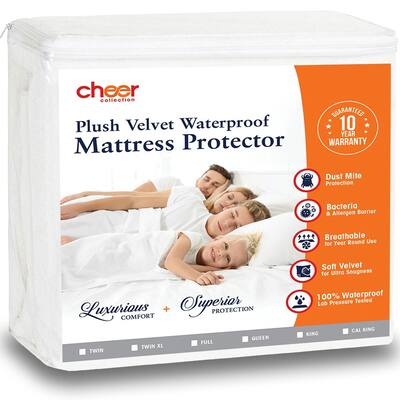Cheer Collection Velvet Plush Waterproof Mattress Protector - White