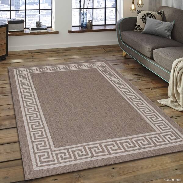 Allstar Mocha Ivory Indoor Outdoor Solid Greek Key Rug Free Allstar Mocha Ivory Indoor Outdoor Solid Greek Key Rug
