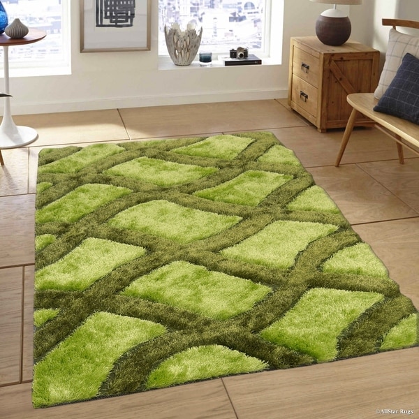 Allstar Green Modern Trellis Design Thick High Pile Rug Free Allstar Green Modern Trellis Design Thick High Pile Rug