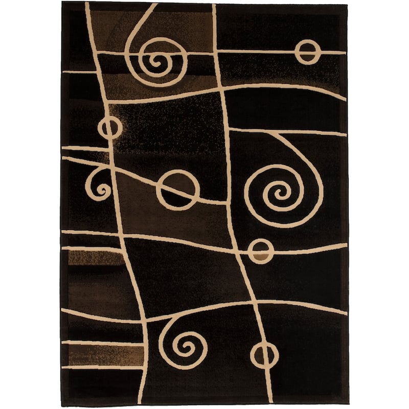 Allstar Combo Modern and Chic Swirl Design Rug - 7' 9"x10' 2" - Black
