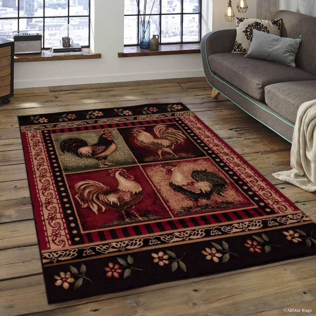 Allstar Woven Soft Southwest Rooster Theme Rug