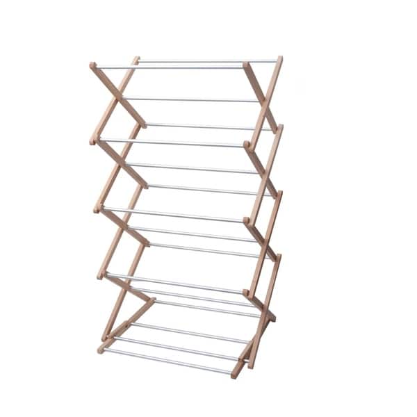 INNOKA 4-Tier Wooden Clothes Drying Rack Stackable Foldable