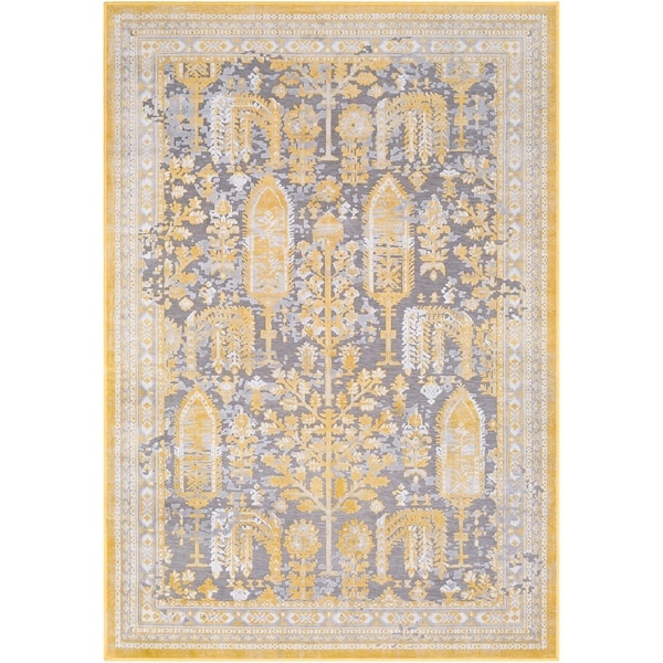Carbey Vintage Damask Bright Yellow Area Rug - 5'3" x 7'3"