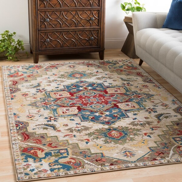 Morris Beige & Navy Vintage Medallion Area Rug - 5'1" x 7'4"