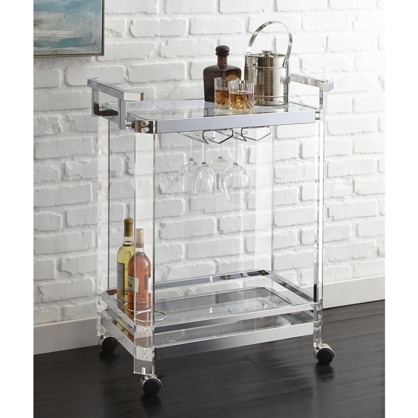 Alba Acrylic Server Cart by Greyson Living - 35 inches high x 29 inches wide x 17 inches deep. Opens flyout.