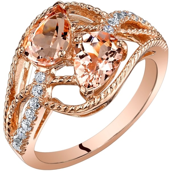 Oravo 14K Rose Gold Two Stone Morganite Ring Pear Shape 1.50 Carats