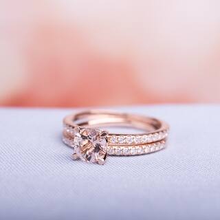 miadora signature collection 14k rose gold morganite and 35ct tdw diamond bridal ring set - Pink Wedding Ring Set miadora signature collection 14k rose gold morganite and 35ct tdw diamond bridal ring set - Pink Wedding Ring Set