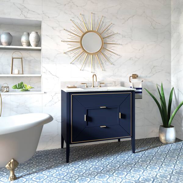 Ronbow 36 Amora Bathroom Vanity Set In Navy With Natural Ronbow 36 Amora Bathroom Vanity Set