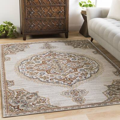Pabst Vintage Medallion Light Grey Area Rug (7'10 x 10'3) - 7'10" x 10'3"