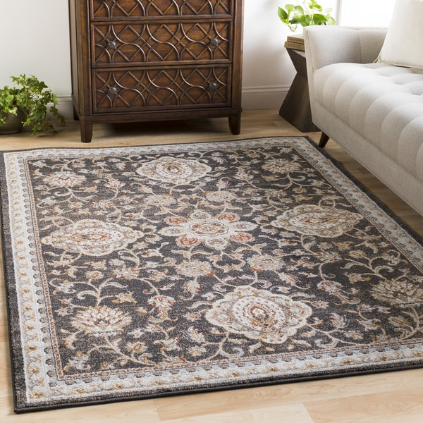 Myrta Vintage Damask Black Area Rug (6'7 x 9'6) - 6'7" x 9'6"