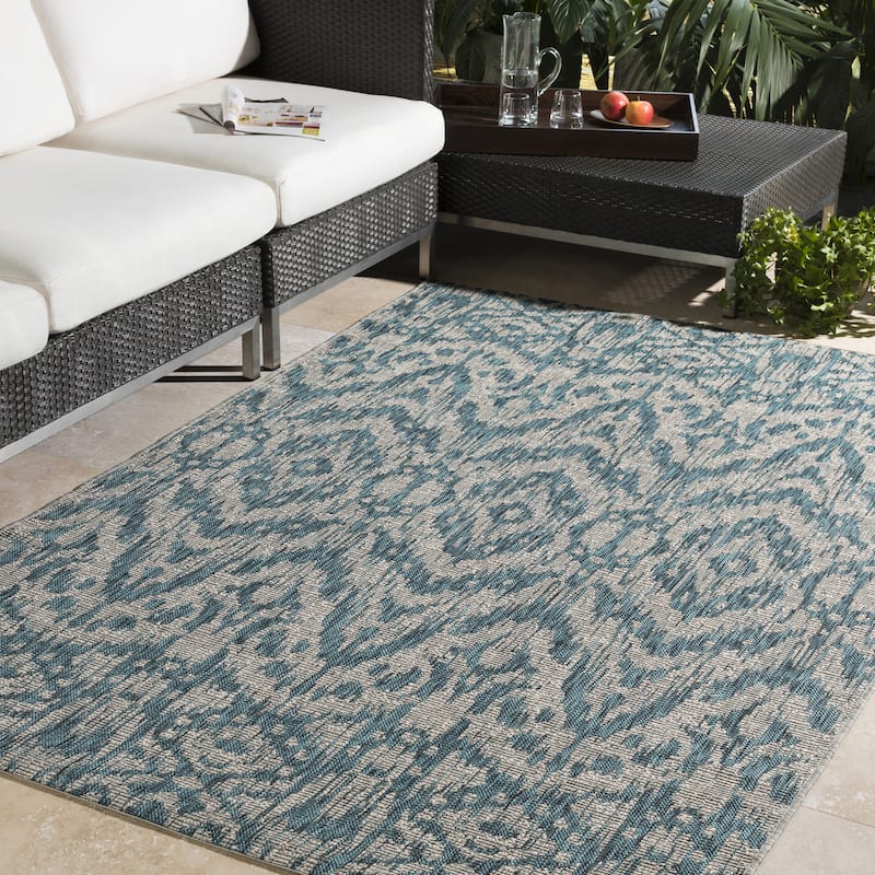Atacama Casual Ikat Indoor/ Outdoor Area Rug - 7'10" x 10'3" - Aqua