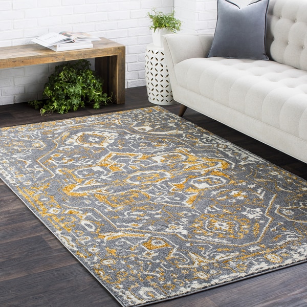 Vintage Traditional Medallion TVMD1 Charcoal Area Rug (6'7 x 9'6) - 6'7" x 9'6"