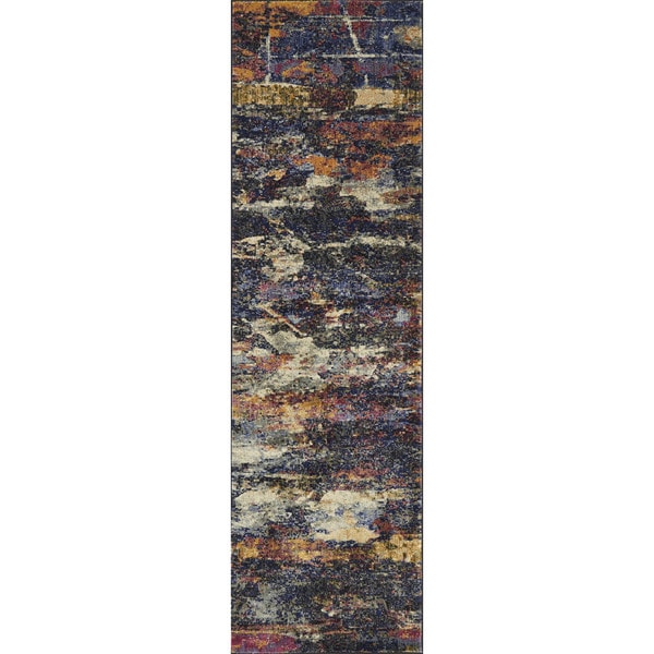 Phaedra Abstract Midnight/ Multi Rug - 2'3" x 10'