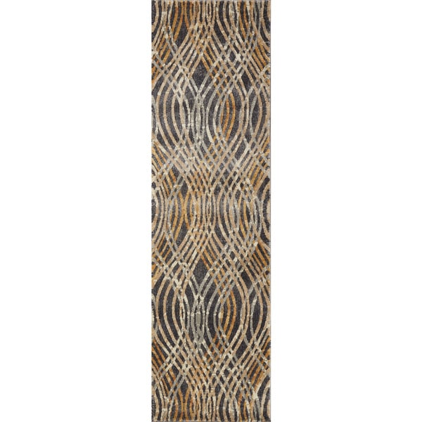 Phaedra Abstract Charcoal/ Gold Rug - 2'3" x 8'