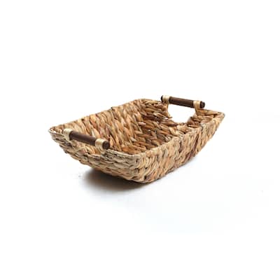 15" Hyacinth & Wood Handled Basket by Trademark Innovations
