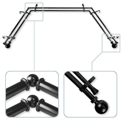 InStyleDesign Desmond 13/16" Bay Window Double Curtain Rod - 20-36 inches, 38-72 inches