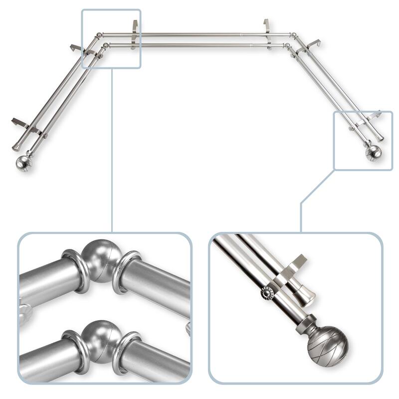 InStyleDesign Desmond 13/16" Bay Window Double Curtain Rod - 20-36 inches, 38-72 inches - Nickel Finish/Satin/Silver Finish - satin nickel