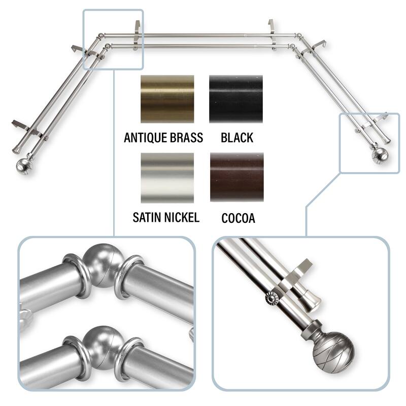InStyleDesign Desmond 13/16" Bay Window Double Curtain Rod - 20-36 inches, 38-72 inches