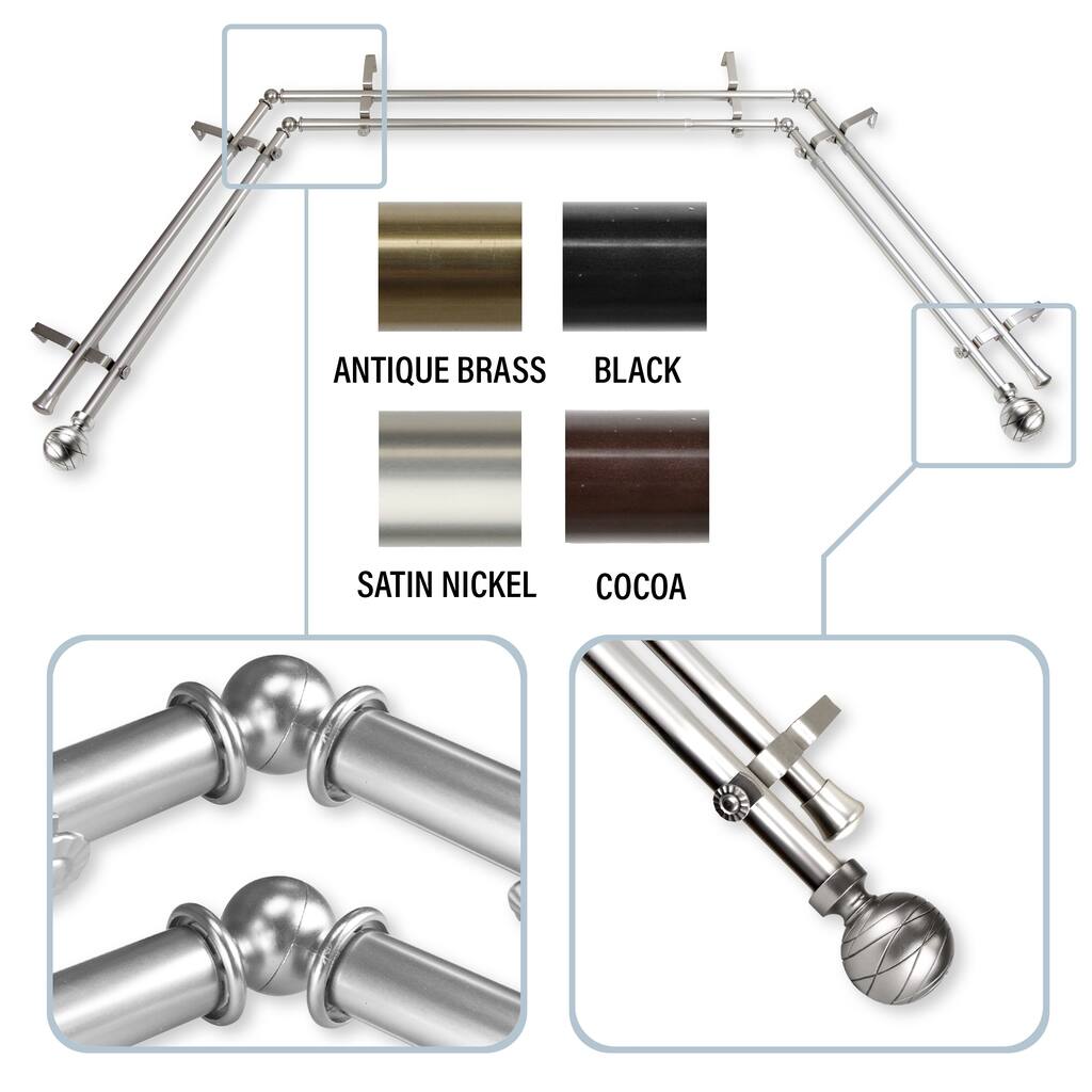 InStyleDesign Desmond 13/16" Bay Window Double Curtain Rod - 20-36 inches, 38-72 inches
