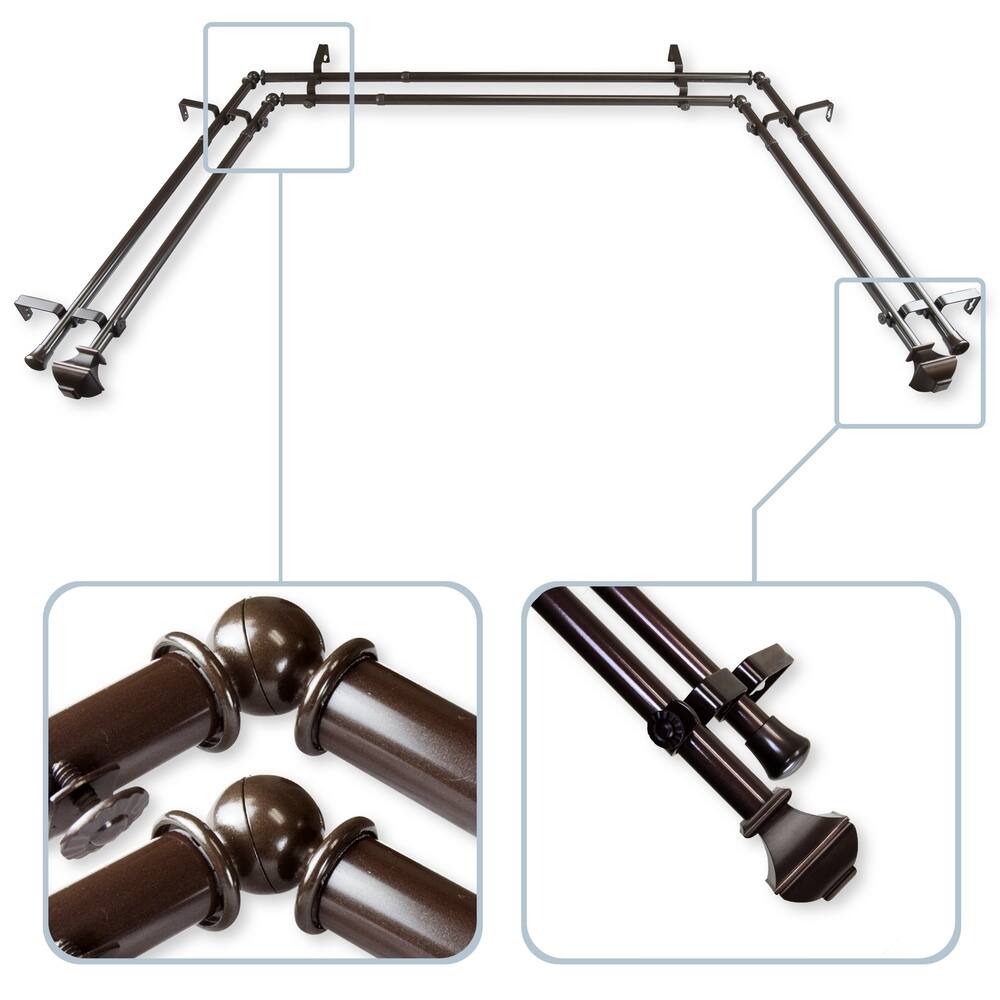 InStyleDesign Eugene 13/16" Bay Window Double Curtain Rod - 20-36 inches, 38-72 inches