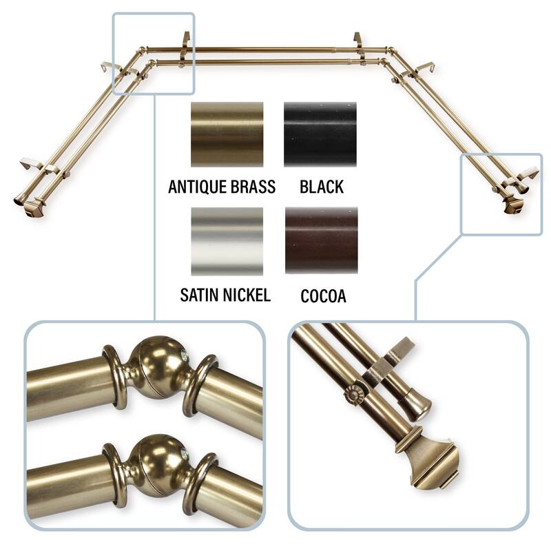 InStyleDesign Eugene 13/16" Bay Window Double Curtain Rod - 20-36 inches, 38-72 inches