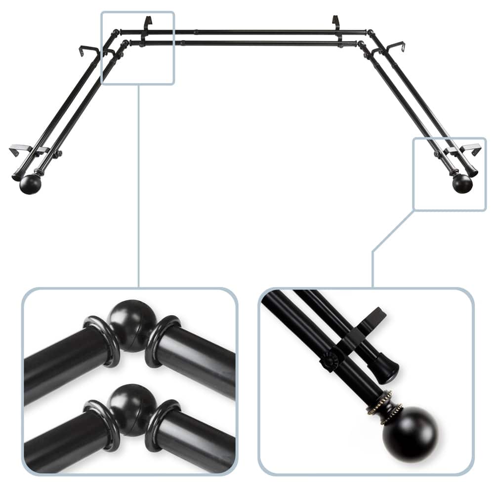 InStyleDesign Tegan 13/16" Bay Window Double Curtain Rod - 20-36 inches, 38-72 inches