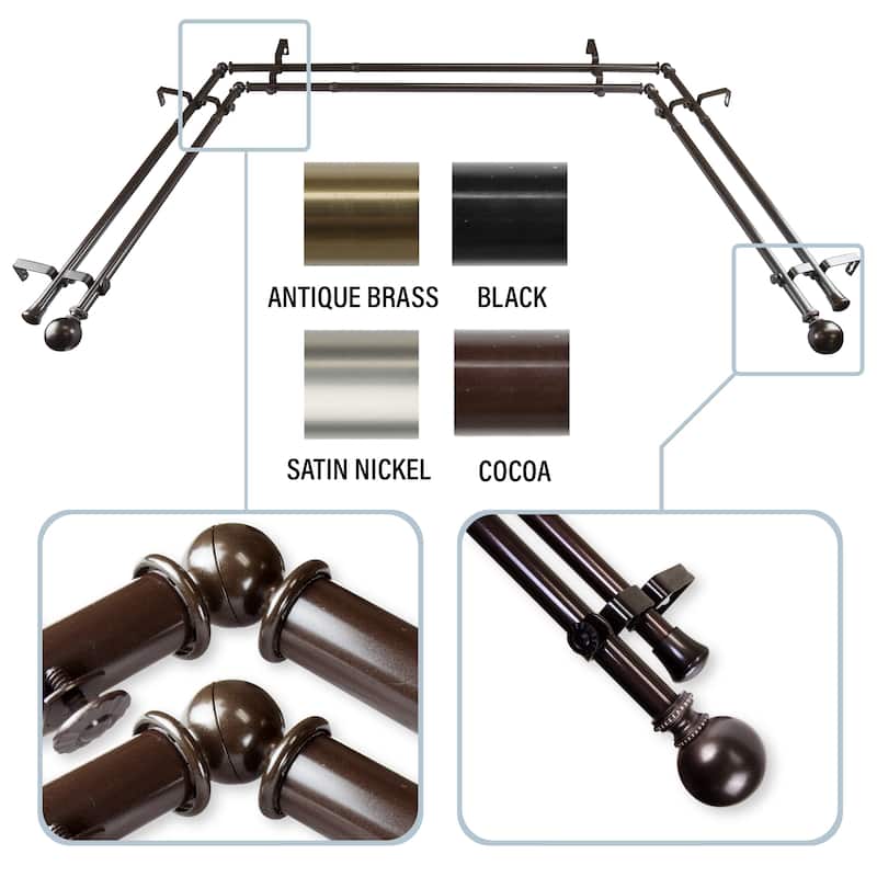 InStyleDesign Tegan 13/16" Bay Window Double Curtain Rod - 20-36 inches, 38-72 inches