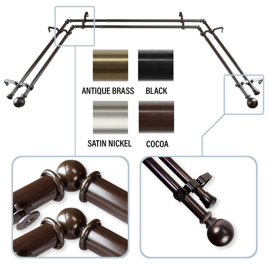 InStyleDesign Tegan 13/16" Bay Window Double Curtain Rod - 20-36 inches, 38-72 inches