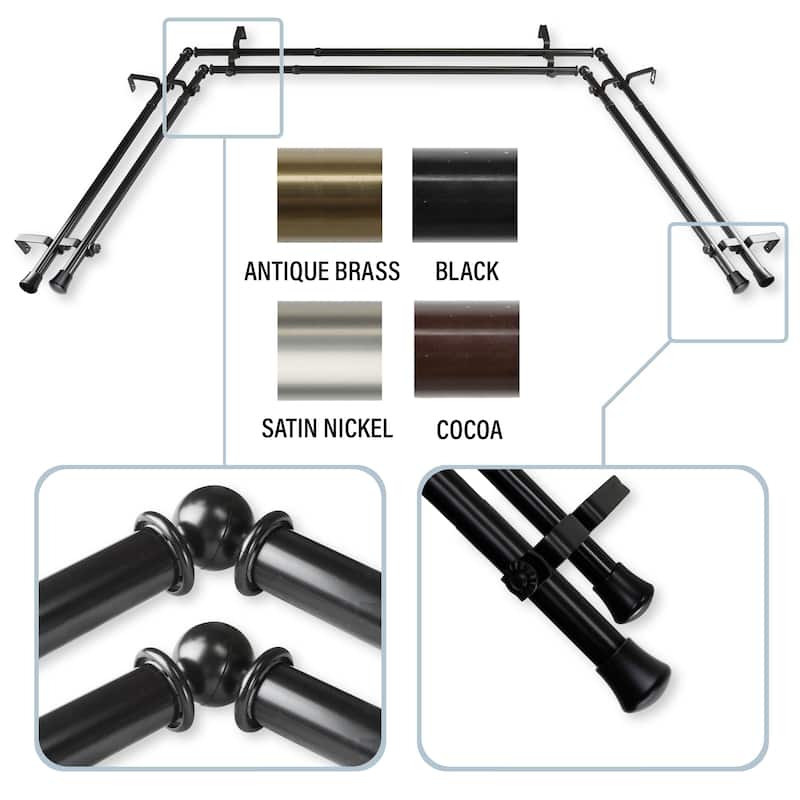 InStyleDesign 13/16" Bay Window Double Curtain Rod - 20-36 inches, 38-72 inches