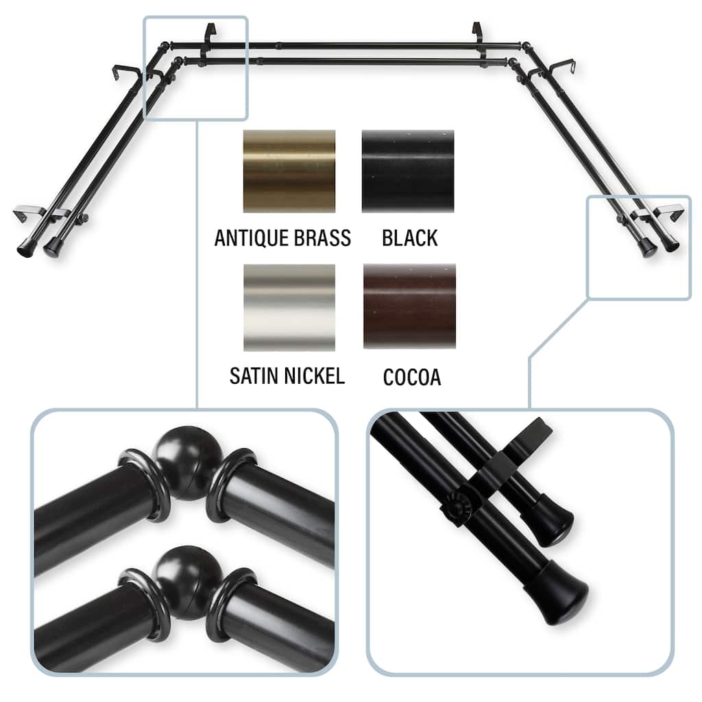 InStyleDesign 13/16" Bay Window Double Curtain Rod - 20-36 inches, 38-72 inches