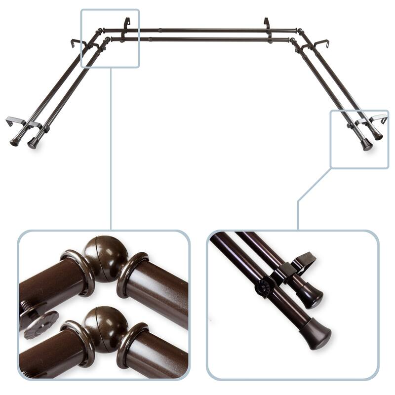 InStyleDesign 13/16" Bay Window Double Curtain Rod - 20-36 inches, 38-72 inches