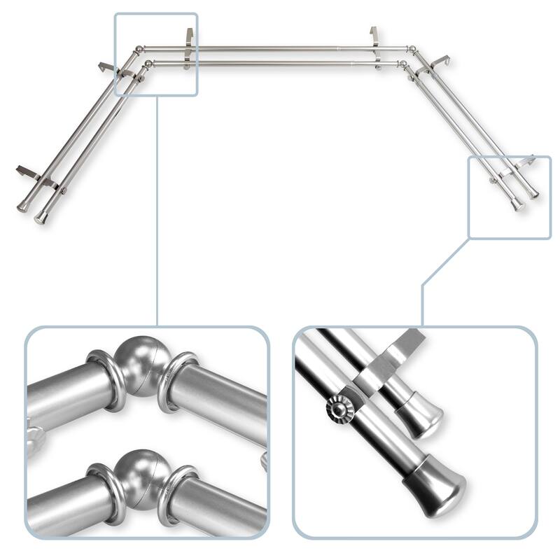 InStyleDesign 13/16" Bay Window Double Curtain Rod - 20-36 inches, 38-72 inches - Nickel Finish/Satin/Silver Finish - satin nickel
