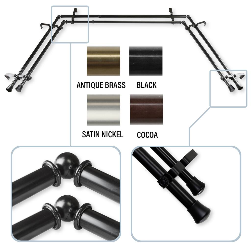 InStyleDesign 13/16" Bay Window Double Curtain Rod - 20-36 inches, 38-72 inches